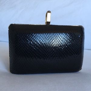 Henri Bendel Black Snake Embossed Leather Box Clutch